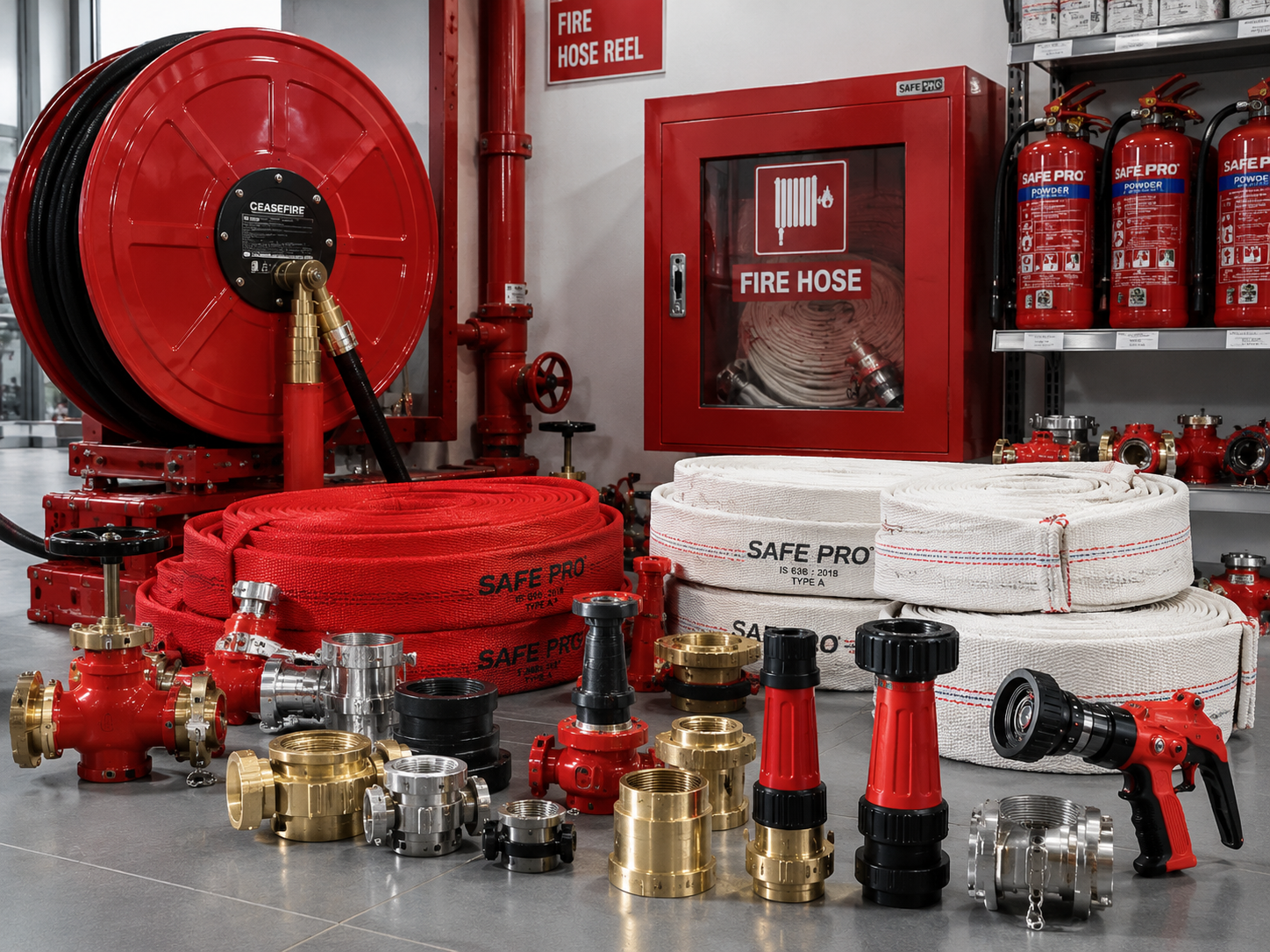 Fire safety equipment and hydrant system in an industrial setting